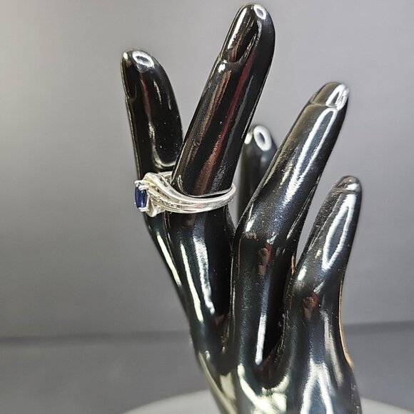 Sterling Silver 925 Ring With Blue Stone And 2 Small Diamonds, Size 7.25 *Read* - Picture 10 of 11